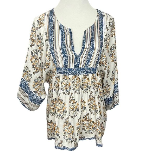 Lucky Brand Mixed Print Boho Peasant Top M - Picture 1 of 7